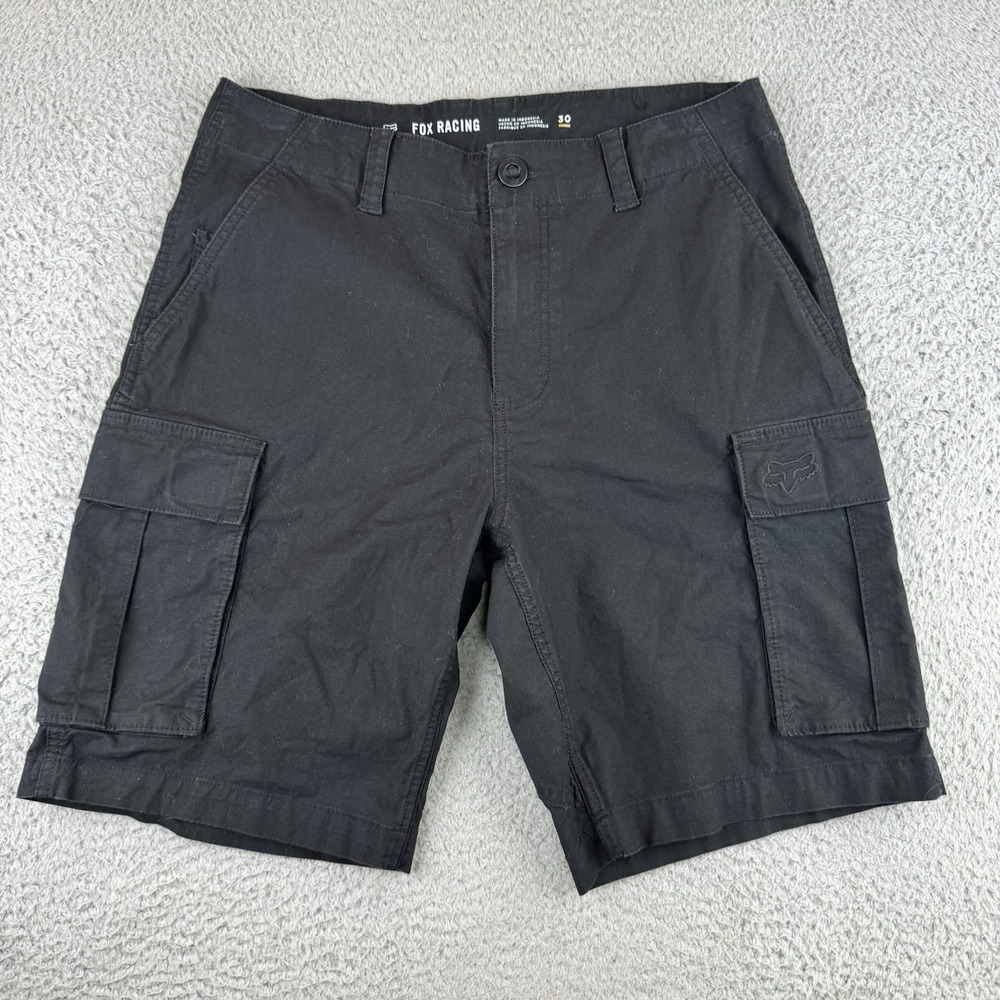 Fox Racing Cargo Shorts Mens 30 9" Black Casual Stretch Cotton Canvas‎ Pockets